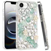 For iPhone 16e Case Full Rhinestone 3D Rose Bling Phone Cover + Tempered Glass
