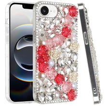 For iPhone 16e Case Full Rhinestone 3D Rose Bling Phone Cover + Tempered Glass