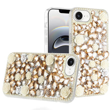 For iPhone 16e Case Full Rhinestone 3D Rose Bling Phone Cover + Tempered Glass