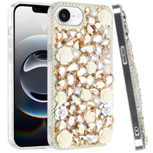 For iPhone 16e Case Full Rhinestone 3D Rose Bling Phone Cover + Tempered Glass