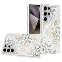 For Samsung S25 Ultra Case Full Rhinestone 3D Rose Bling Cover + Tempered Glass