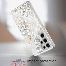 For Samsung S25 Ultra Case Full Rhinestone 3D Rose Bling Cover + Tempered Glass