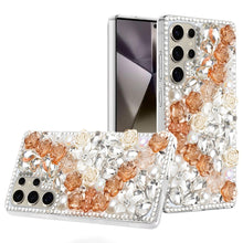 For Samsung S25 Ultra Case Full Rhinestone 3D Rose Bling Cover + Tempered Glass