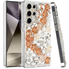 For Samsung S25 Ultra Case Full Rhinestone 3D Rose Bling Cover + Tempered Glass