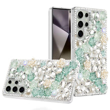 For Samsung S25 Ultra Case Full Rhinestone 3D Rose Bling Cover + Tempered Glass