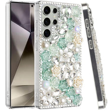 For Samsung S25 Ultra Case Full Rhinestone 3D Rose Bling Cover + Tempered Glass