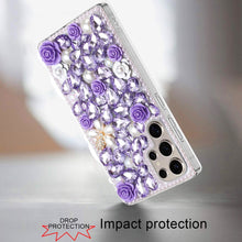 For Samsung S25 Ultra Case Full Rhinestone 3D Rose Bling Cover + Tempered Glass