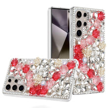 For Samsung S25 Ultra Case Full Rhinestone 3D Rose Bling Cover + Tempered Glass
