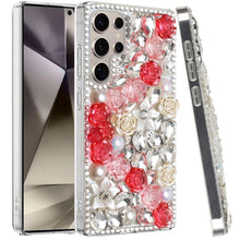 For Samsung S25 Ultra Case Full Rhinestone 3D Rose Bling Cover + Tempered Glass