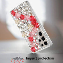 For Samsung S25 Ultra Case Full Rhinestone 3D Rose Bling Cover + Tempered Glass