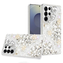 For Samsung S26 Ultra Case Full Rhinestone 3D Rose Bling Cover + Tempered Glass