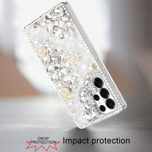 For Samsung S26 Ultra Case Full Rhinestone 3D Rose Bling Cover + Tempered Glass