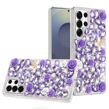 For Samsung S26 Ultra Case Full Rhinestone 3D Rose Bling Cover + Tempered Glass