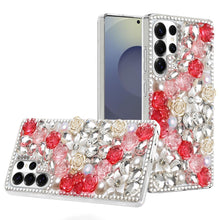 For Samsung S26 Ultra Case Full Rhinestone 3D Rose Bling Cover + Tempered Glass
