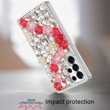 For Samsung S26 Ultra Case Full Rhinestone 3D Rose Bling Cover + Tempered Glass