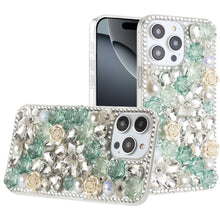 For iPhone 16 Pro 6.3in Case Full Rhinestone 3D Rose Bling Cover +Tempered Glass