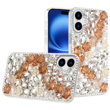 For iPhone 17 Case Full Jewel with 3D Roses Bling Phone Cover + Tempered Glass