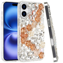 For iPhone 17 Case Full Jewel with 3D Roses Bling Phone Cover + Tempered Glass