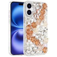 For iPhone 17 Case Full Jewel with 3D Roses Bling Phone Cover + Tempered Glass