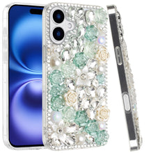 For iPhone 17 Case Full Jewel with 3D Roses Bling Phone Cover + Tempered Glass