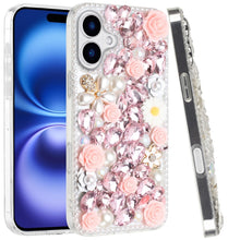 For iPhone 17 Case Full Jewel with 3D Roses Bling Phone Cover + Tempered Glass