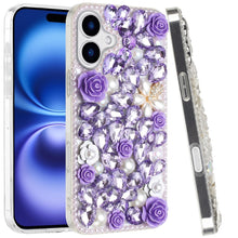 For iPhone 17 Case Full Jewel with 3D Roses Bling Phone Cover + Tempered Glass