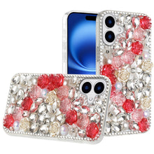 For iPhone 17 Case Full Jewel with 3D Roses Bling Phone Cover + Tempered Glass