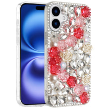 For iPhone 17 Case Full Jewel with 3D Roses Bling Phone Cover + Tempered Glass