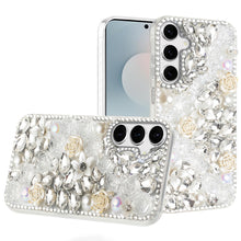 For Samsung S25 FE Case Full Rhinestone 3D Rose Bling Cover + Tempered Glass