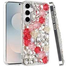 For Samsung S25 FE Case Full Rhinestone 3D Rose Bling Cover + Tempered Glass