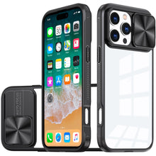 For iPhone 16 PRO MAX Case Rear Lens Sliding Cover Clear Hybrid + Tempered Glass