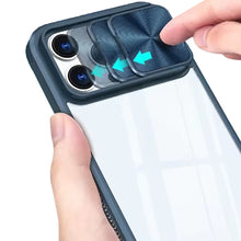 For iPhone 16 PRO MAX Case Rear Lens Sliding Cover Clear Hybrid + Tempered Glass