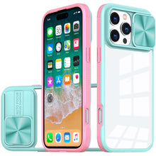 For iPhone 16 PRO MAX Case Rear Lens Sliding Cover Clear Hybrid + Tempered Glass
