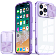 For iPhone 16 PRO MAX Case Rear Lens Sliding Cover Clear Hybrid + Tempered Glass