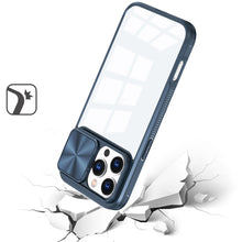 For iPhone 16 Pro 6.3in Case Rear Lens Sliding Cover Clear + Tempered Glass