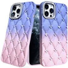 For iPhone 11 Pro Max Case Bling Diamond Pattern Padded Cover + Tempered Glass