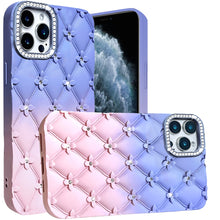For iPhone 11 Pro Max Case Bling Diamond Pattern Padded Cover + Tempered Glass