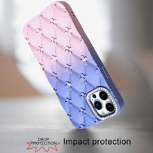 For iPhone 11 Pro Max Case Bling Diamond Pattern Padded Cover + Tempered Glass