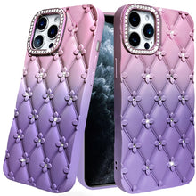For iPhone 11 Pro Max Case Bling Diamond Pattern Padded Cover + Tempered Glass