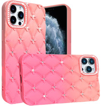 For iPhone 11 Pro Max Case Bling Diamond Pattern Padded Cover + Tempered Glass