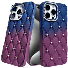 For iPhone 15 Pro Max Case Bling Diamond Pattern Padded Cover + 2 Tempered Glass