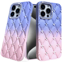 For iPhone 15 Pro Max Case Bling Diamond Pattern Padded Cover + 2 Tempered Glass