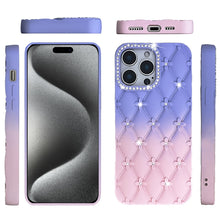 For iPhone 15 Pro Max Case Bling Diamond Pattern Padded Cover + 2 Tempered Glass