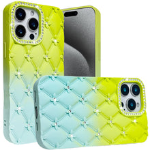 For iPhone 15 Pro Max Case Bling Diamond Pattern Padded Cover + 2 Tempered Glass