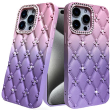 For iPhone 15 Pro Max Case Bling Diamond Pattern Padded Cover + 2 Tempered Glass