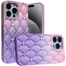For iPhone 15 Pro Max Case Bling Diamond Pattern Padded Cover + 2 Tempered Glass