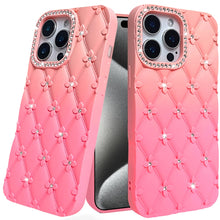 For iPhone 15 Pro Max Case Bling Diamond Pattern Padded Cover + 2 Tempered Glass
