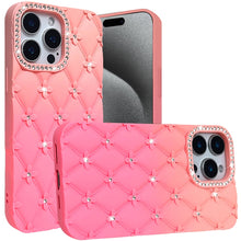 For iPhone 15 Pro Max Case Bling Diamond Pattern Padded Cover + 2 Tempered Glass