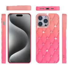For iPhone 15 Pro Max Case Bling Diamond Pattern Padded Cover + 2 Tempered Glass