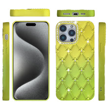 For iPhone 15 Pro Max Case Bling Diamond Pattern Padded Cover + 2 Tempered Glass
